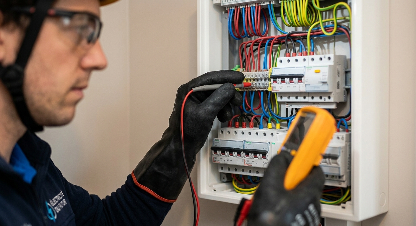 Électricien G2SF au travail sur un tableau électrique